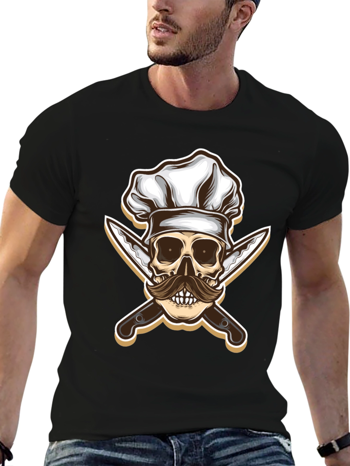 Chef Skull & Knives Graphic T-Shirt - Black