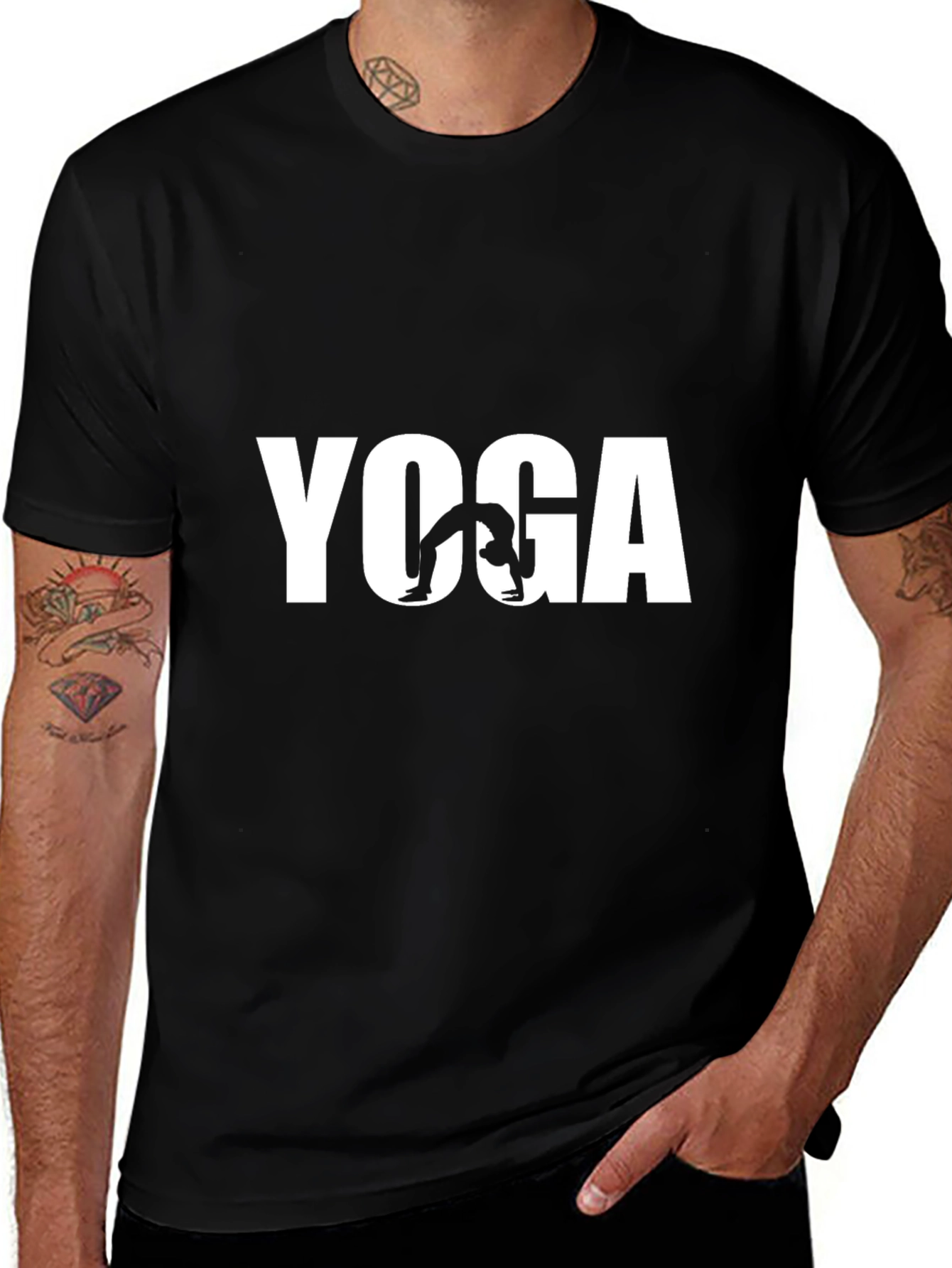 Yoga Pose Graphic Tee - Mens Black Cotton T-Shirt