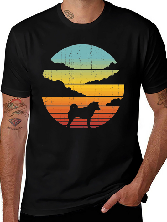 Retro Dog Silhouette T-Shirt - Sunset Design