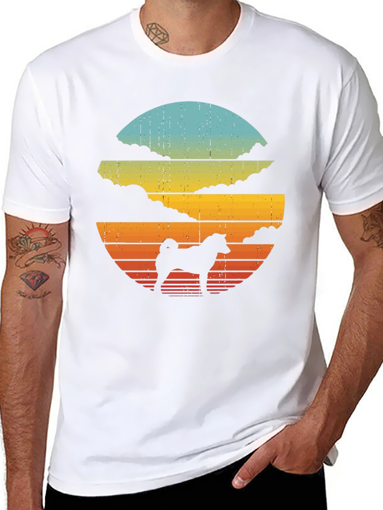 Retro Dog Silhouette T-Shirt - Sunset Design