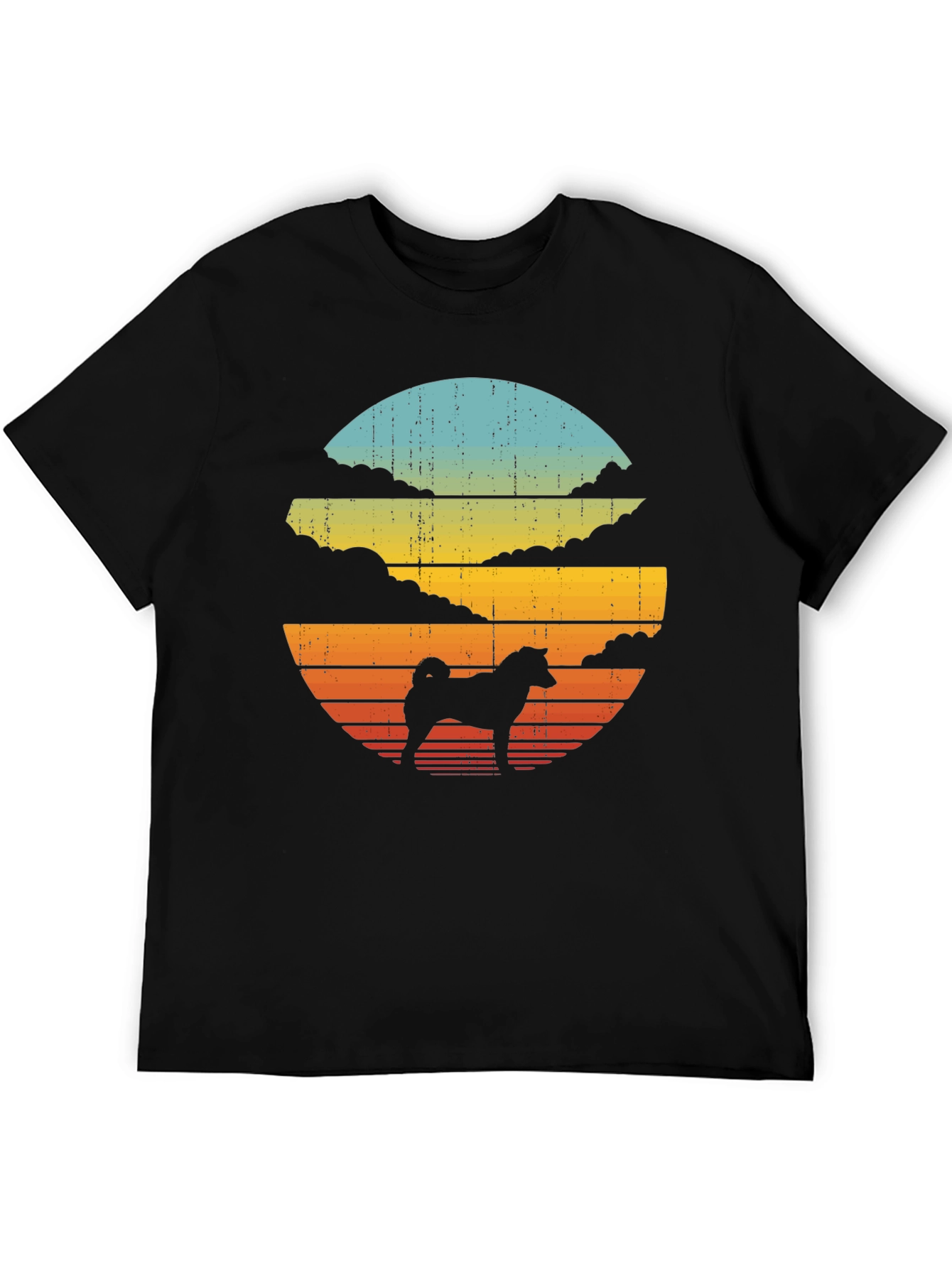 Retro Dog Silhouette T-Shirt - Sunset Design
