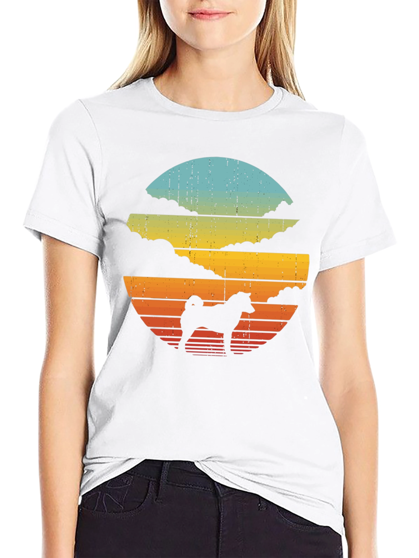 Retro Dog Silhouette T-Shirt - Sunset Design