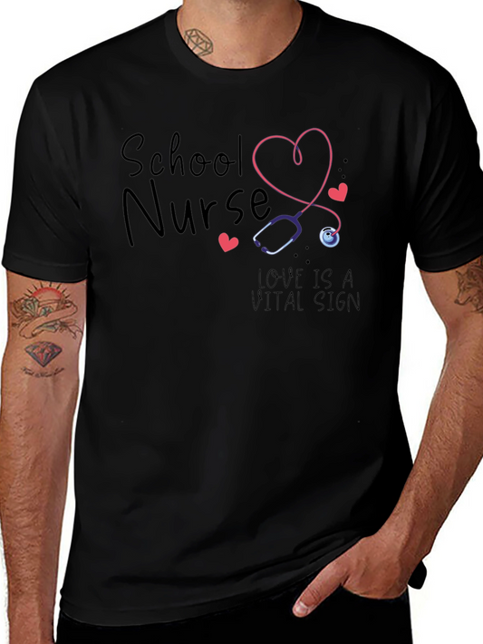 School Nurse Love is a Vital Sign Black T-Shirt