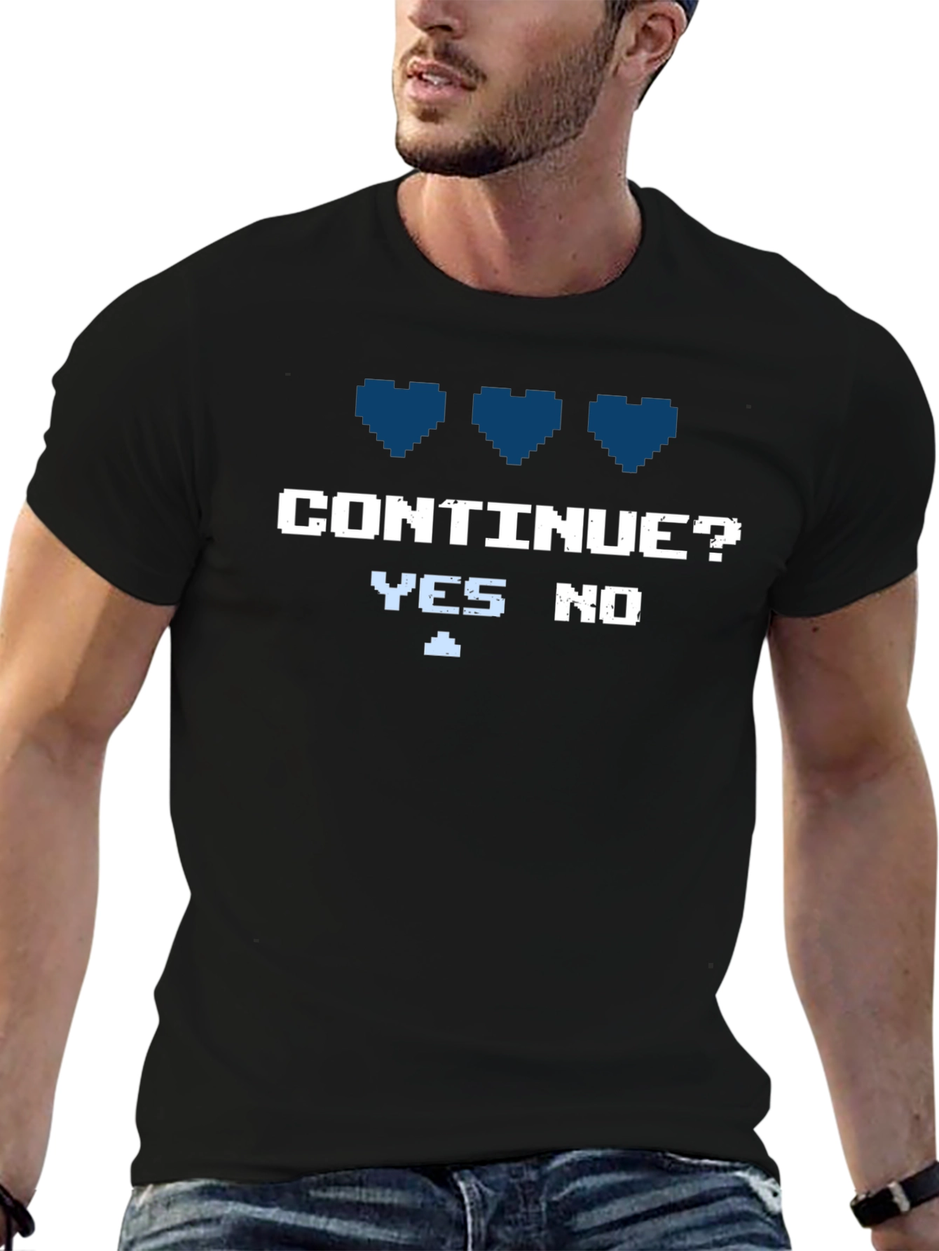 Gamer T-Shirt - Continue? Yes/No 8-Bit Style