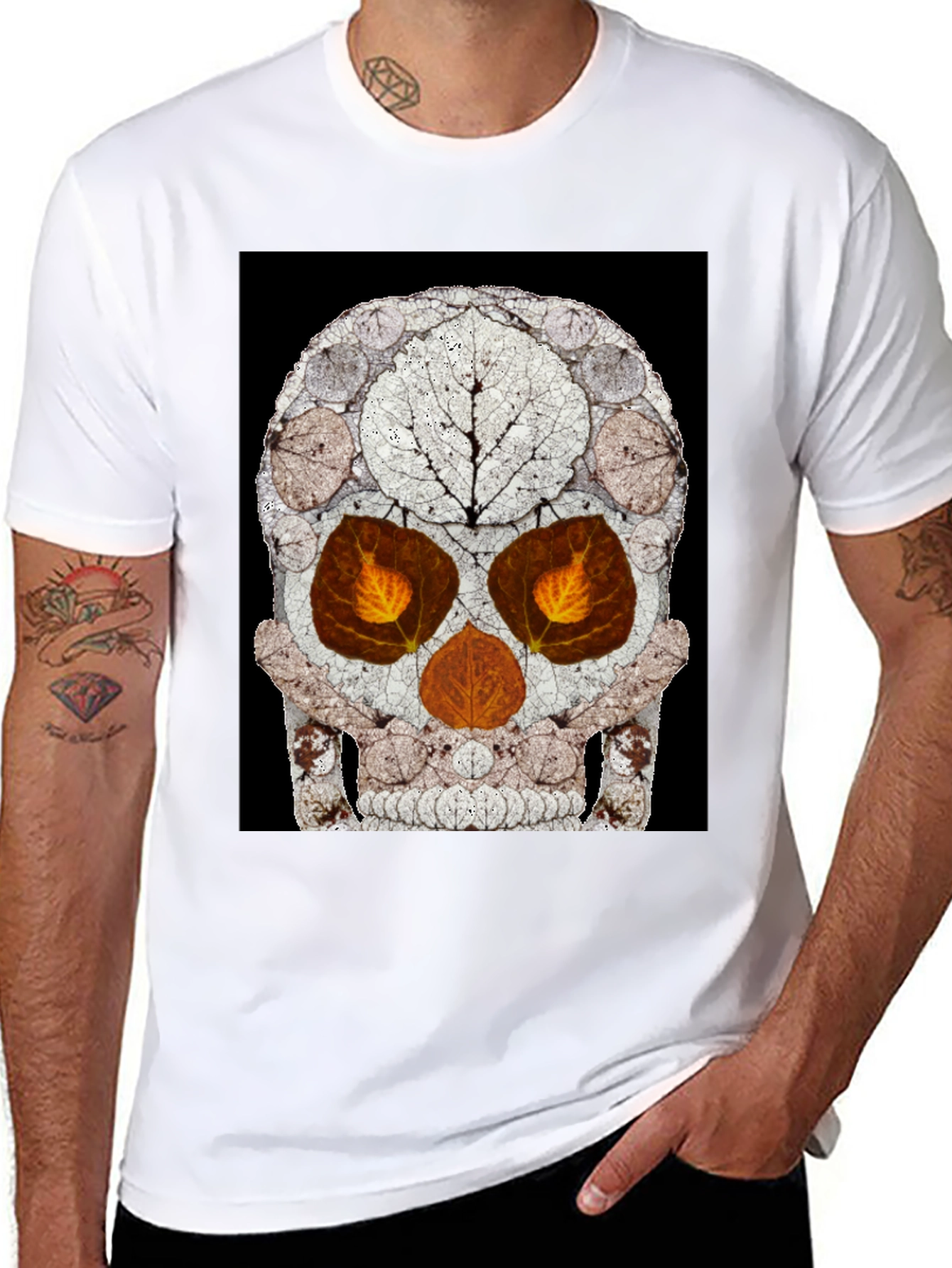 Leaf Skull Graphic Tee - Unique Art T-Shirt