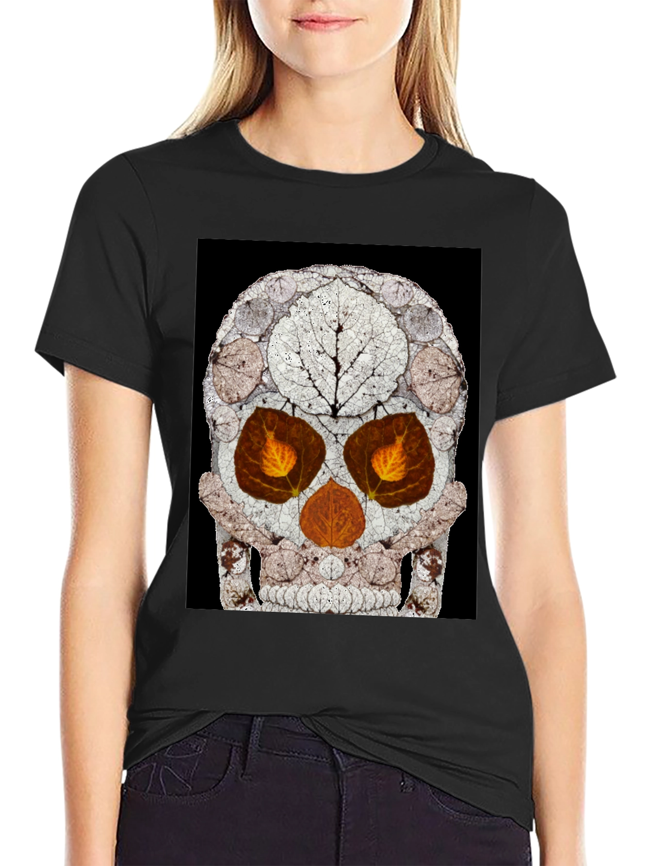 Leaf Skull Graphic Tee - Unique Art T-Shirt