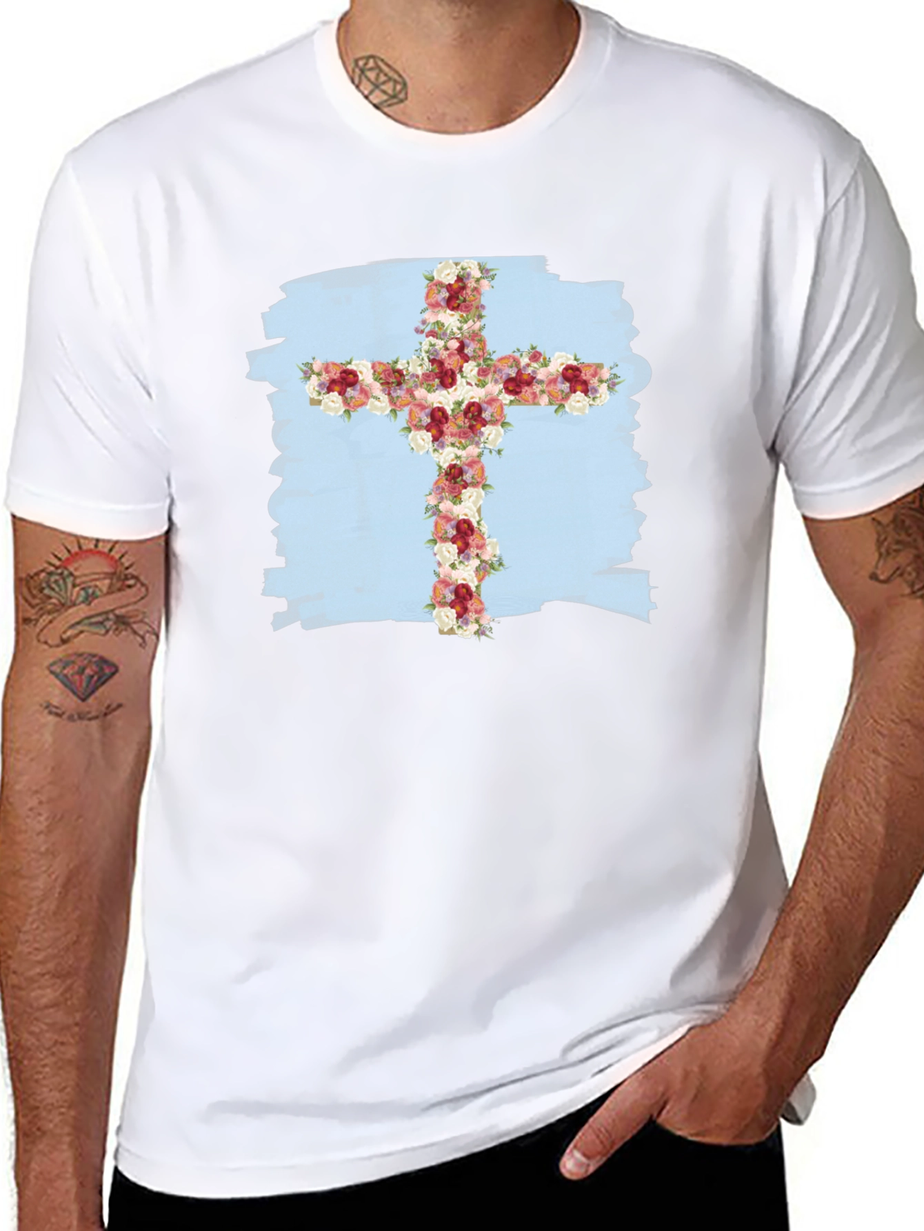 Floral Cross Graphic T-Shirt - Stylish Christian Tee