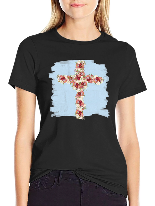 Floral Cross Graphic T-Shirt - Stylish Christian Tee