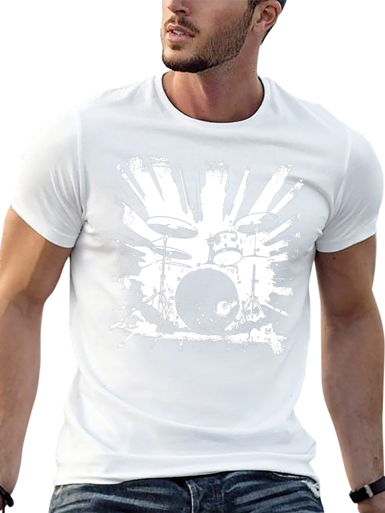 Drum Set Graphic T-Shirt - Black Cotton Tee