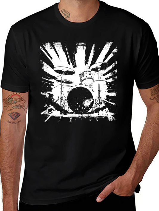 Drum Set Graphic T-Shirt - Black Cotton Tee