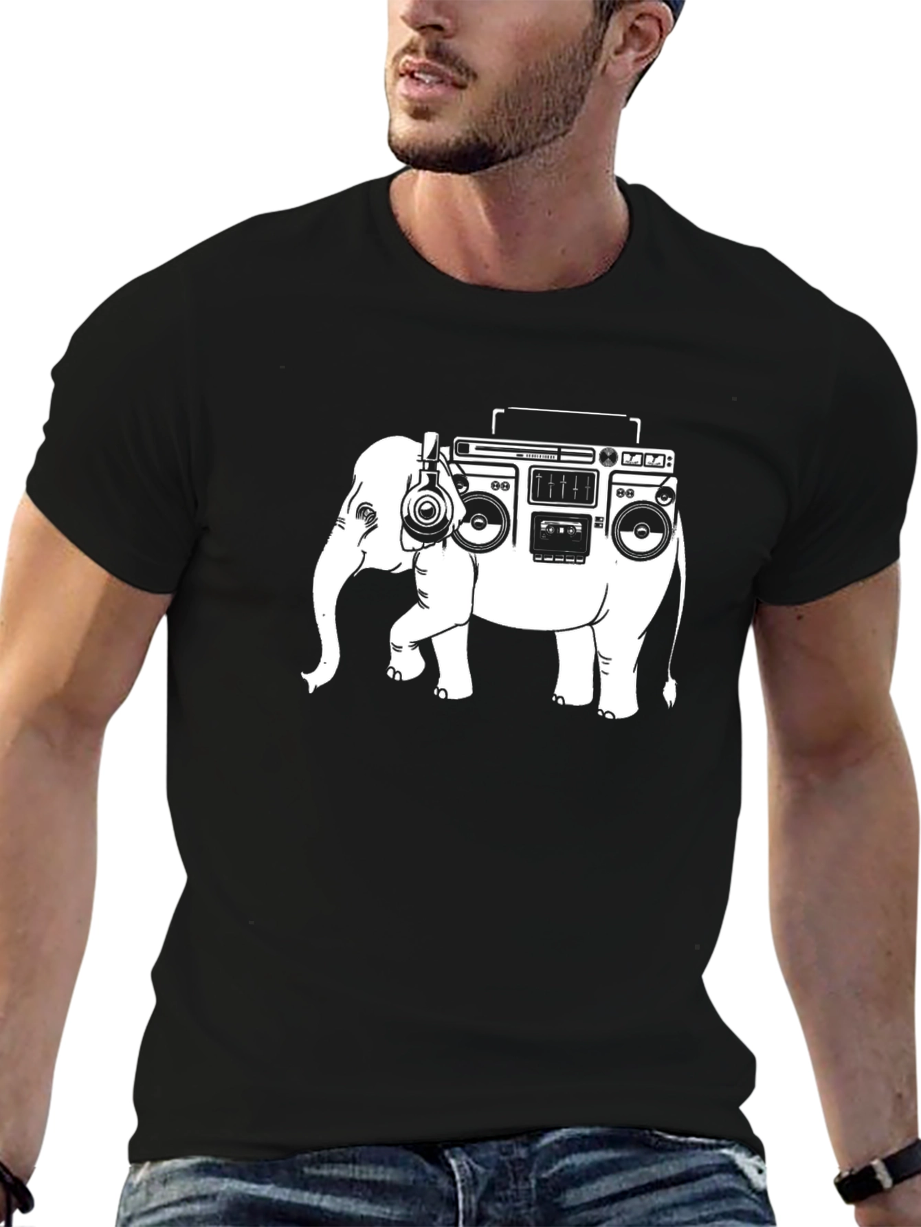 Elephant Boombox Graphic Tee - Unique Music Lover Shirt