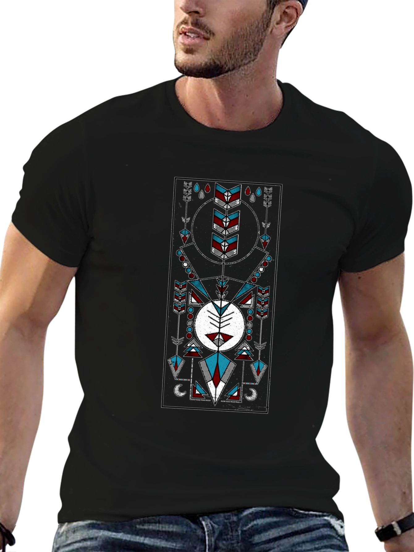 Geometric Arrow Graphic T-Shirt - Black