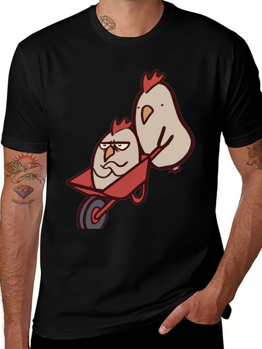 Funny Chicken Wheelbarrow Black T-Shirt