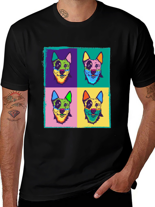 Pop Art Dog Print Black T-Shirt