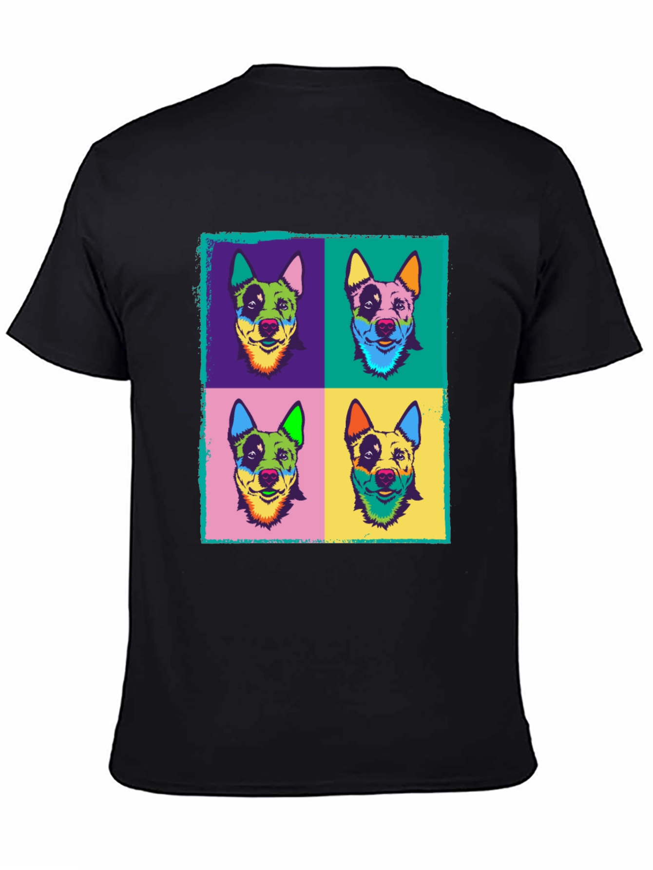Pop Art Dog Print Black T-Shirt