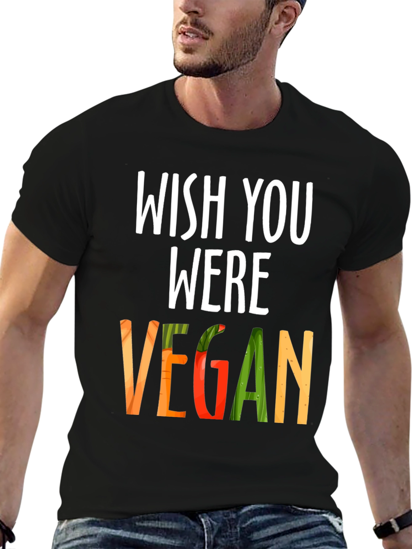 Wish You Were Vegan Graphic Tee - Black