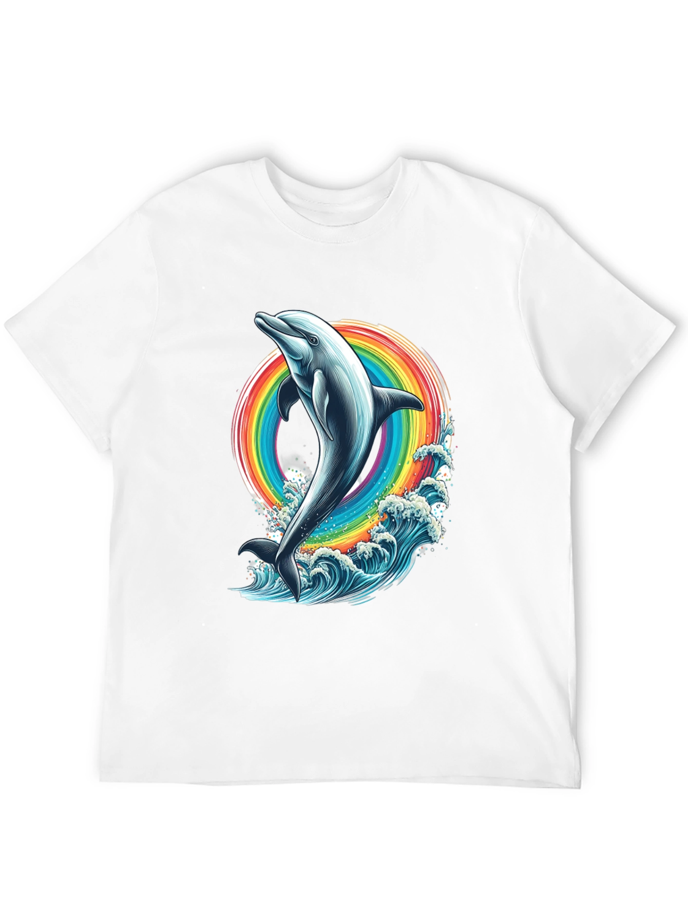 Dolphin Rainbow Graphic Tee - Black Cotton T-Shirt