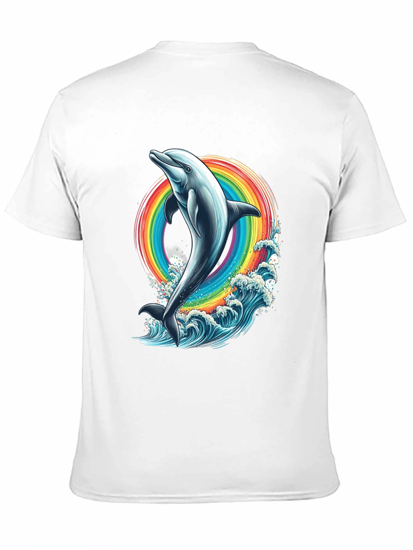 Dolphin Rainbow Graphic Tee - Black Cotton T-Shirt