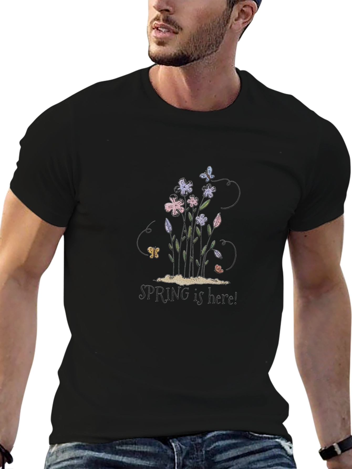 Spring is Here! Graphic Black T-Shirt