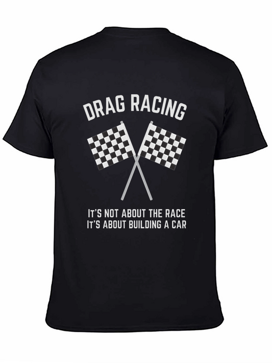 Drag Racing Car Building Tee - Racing Flags Graphic T-Shirt