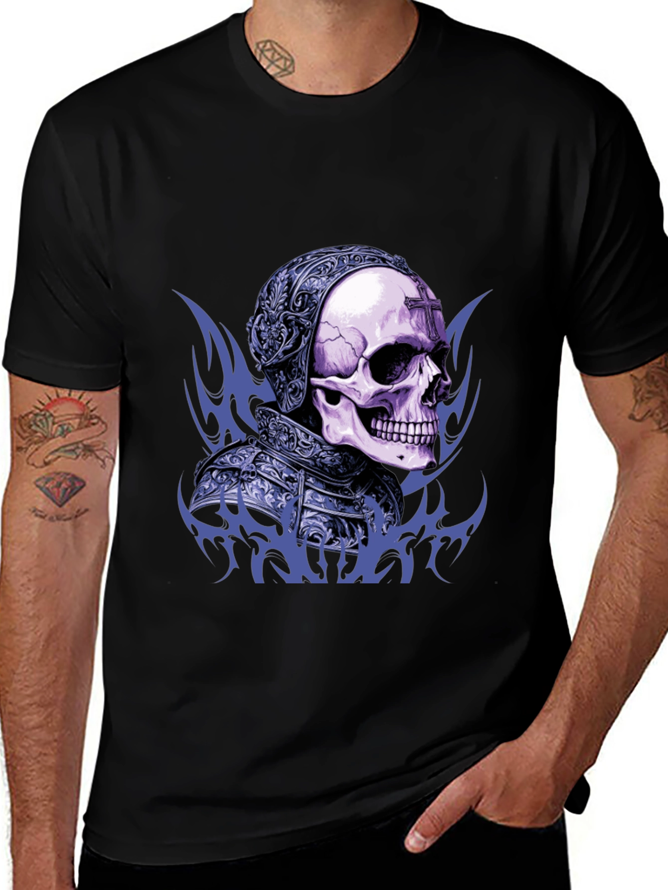 Skull Knight Graphic Tee - Edgy Gothic Design