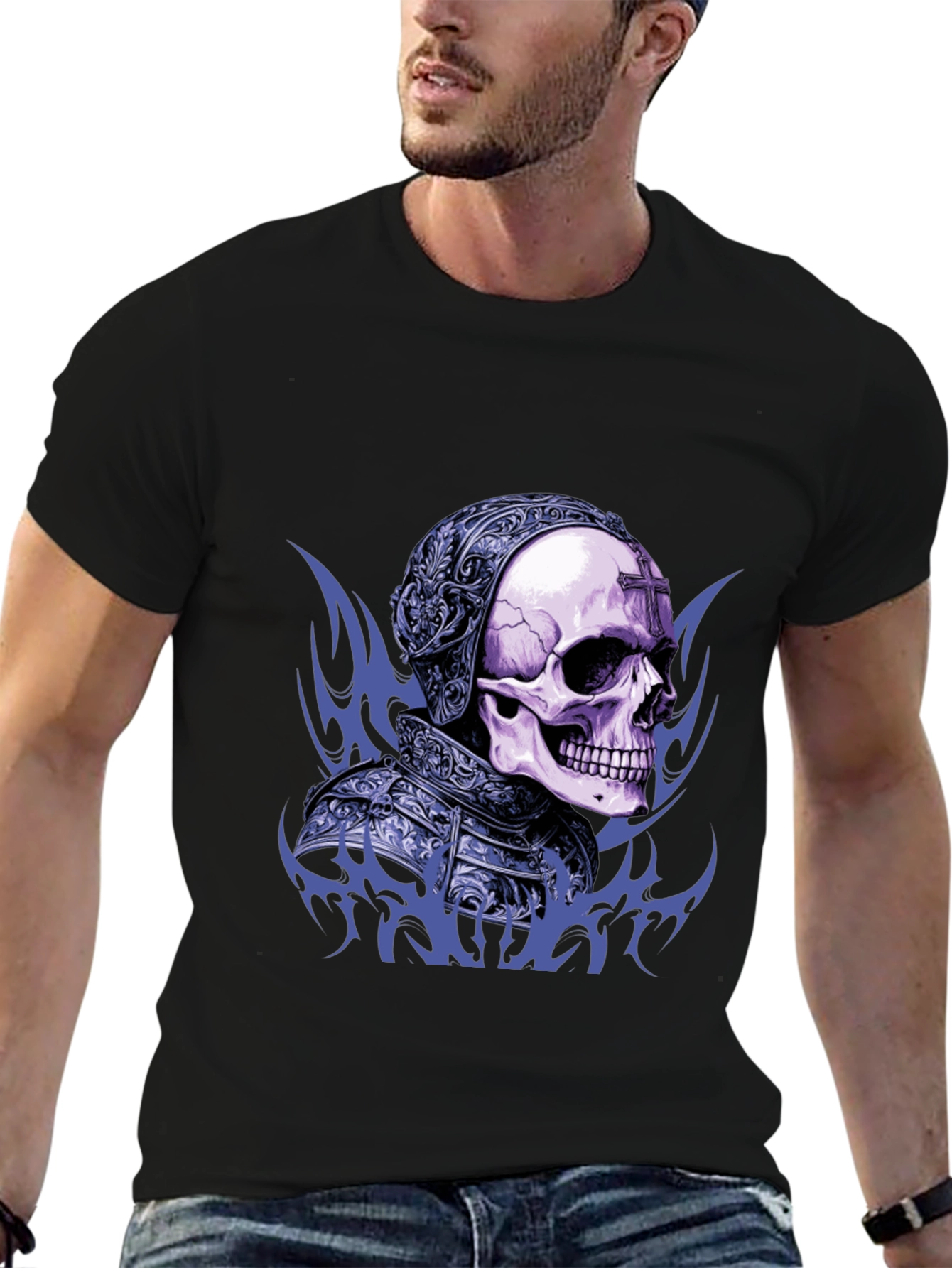 Skull Knight Graphic Tee - Edgy Gothic Design