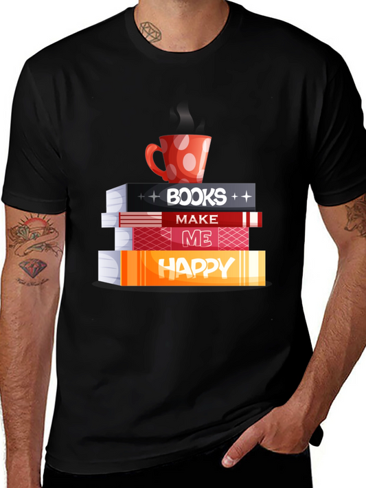 Book Lover Tee: Books Coffee and Happiness!