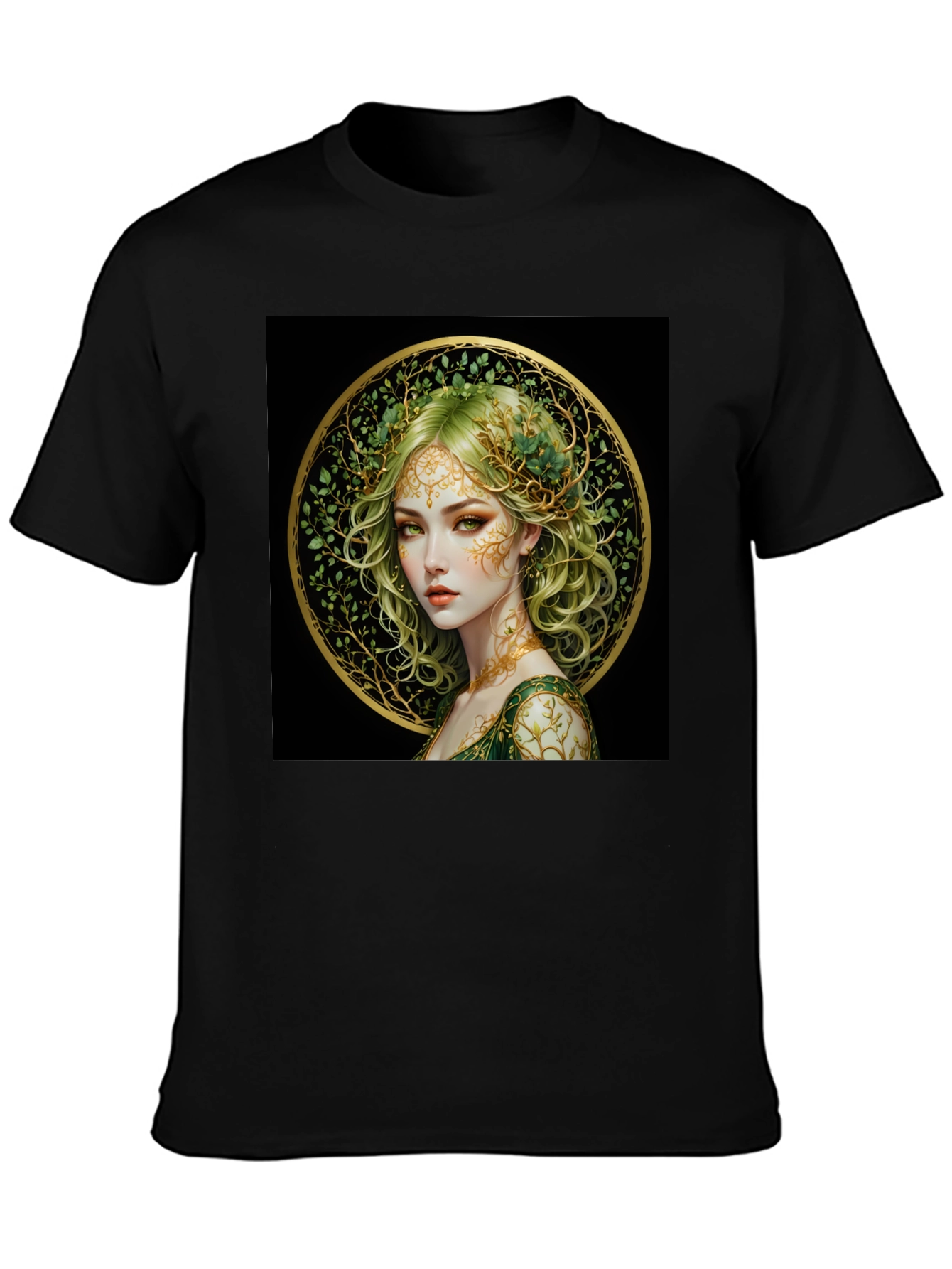 Nature Goddess Graphic Tee - Black Cotton T-Shirt