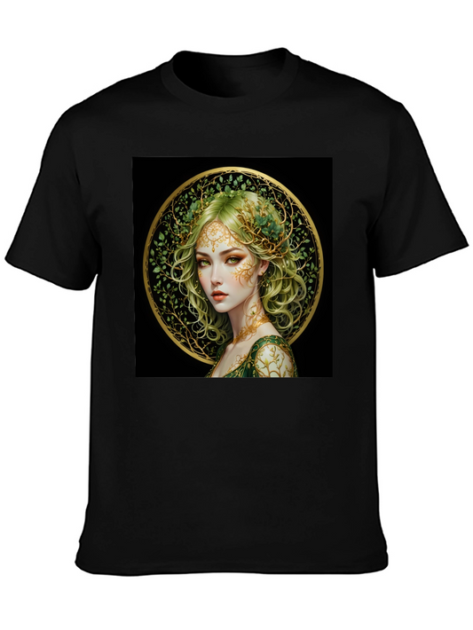 Nature Goddess Graphic Tee - Black Cotton T-Shirt