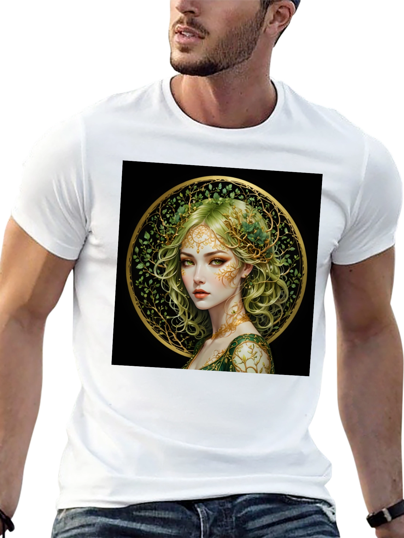 Nature Goddess Graphic Tee - Black Cotton T-Shirt