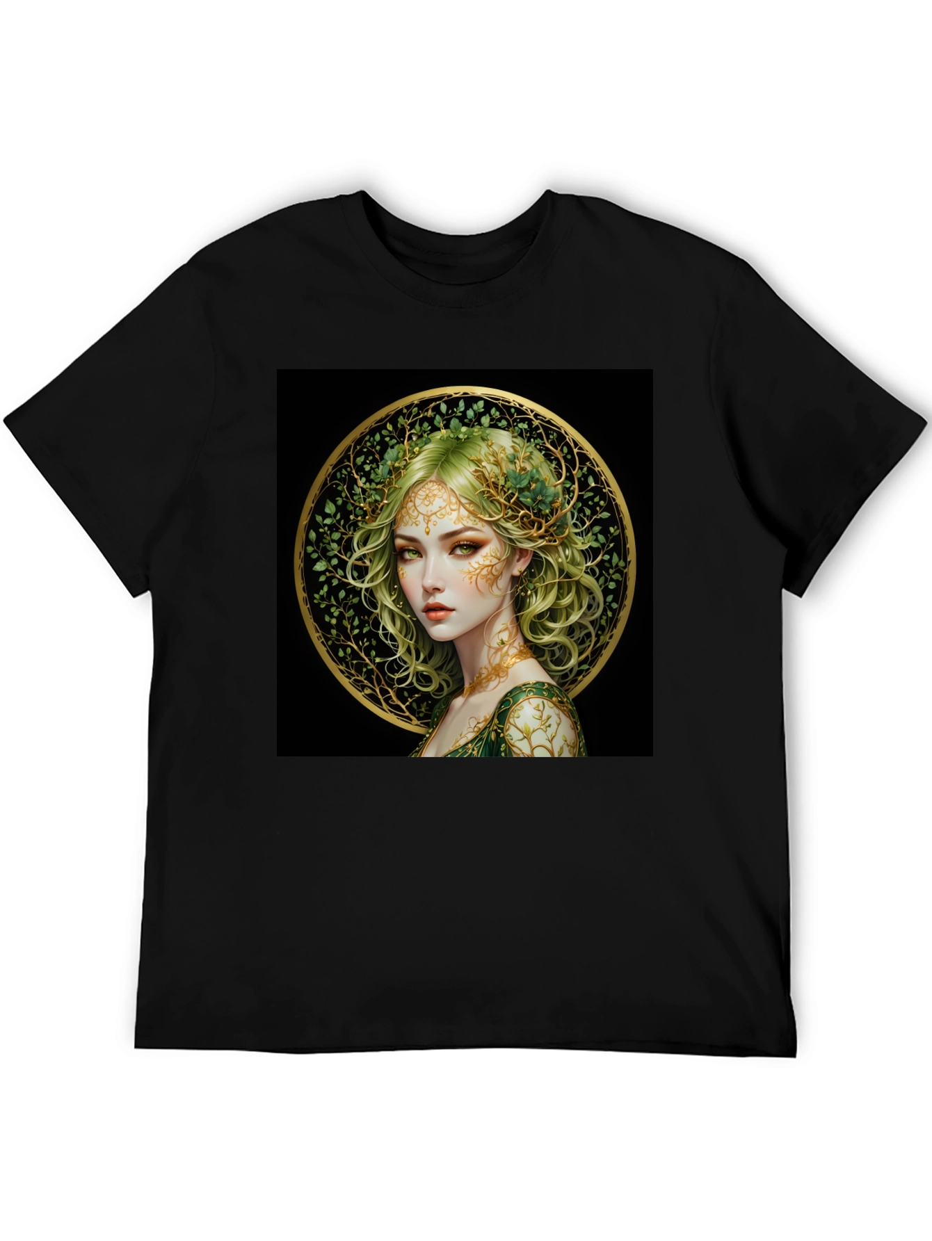 Nature Goddess Graphic Tee - Black Cotton T-Shirt