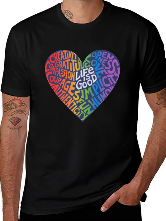 Rainbow Heart Word Art T-Shirt - Inspirational Design