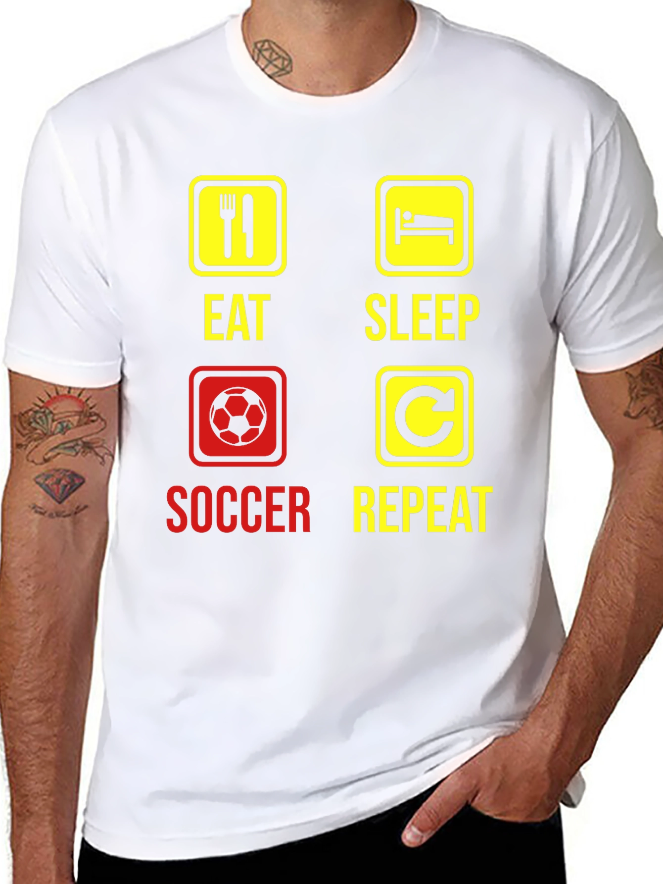 Eat Sleep Soccer Repeat Black Graphic T-Shirt