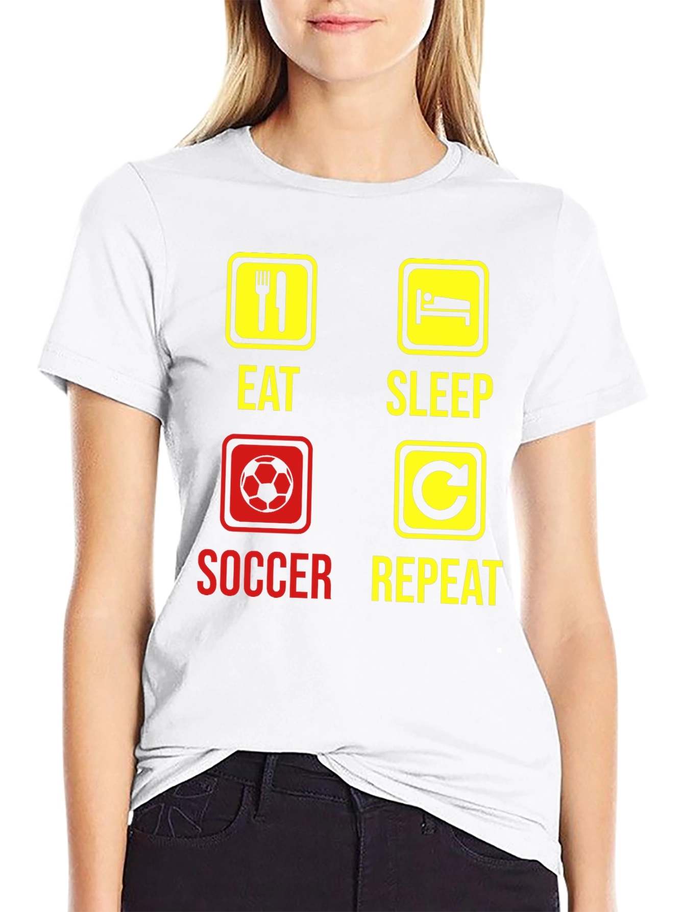 Eat Sleep Soccer Repeat Black Graphic T-Shirt