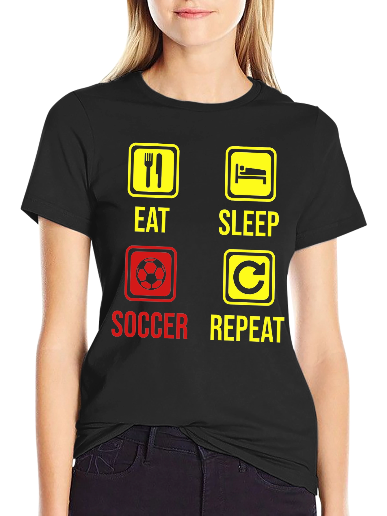 Eat Sleep Soccer Repeat Black Graphic T-Shirt