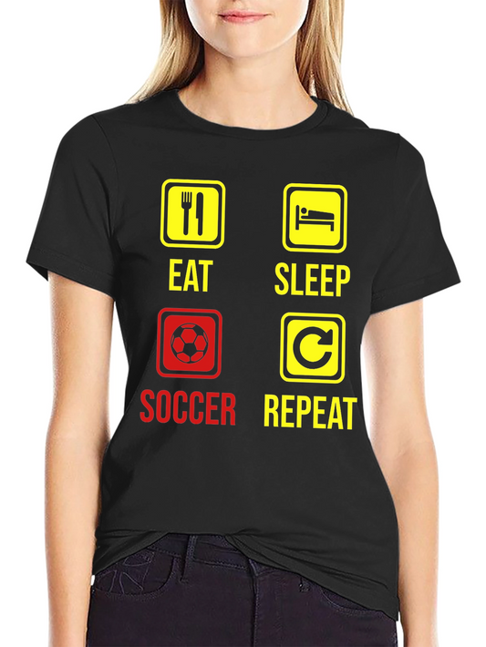 Eat Sleep Soccer Repeat Black Graphic T-Shirt