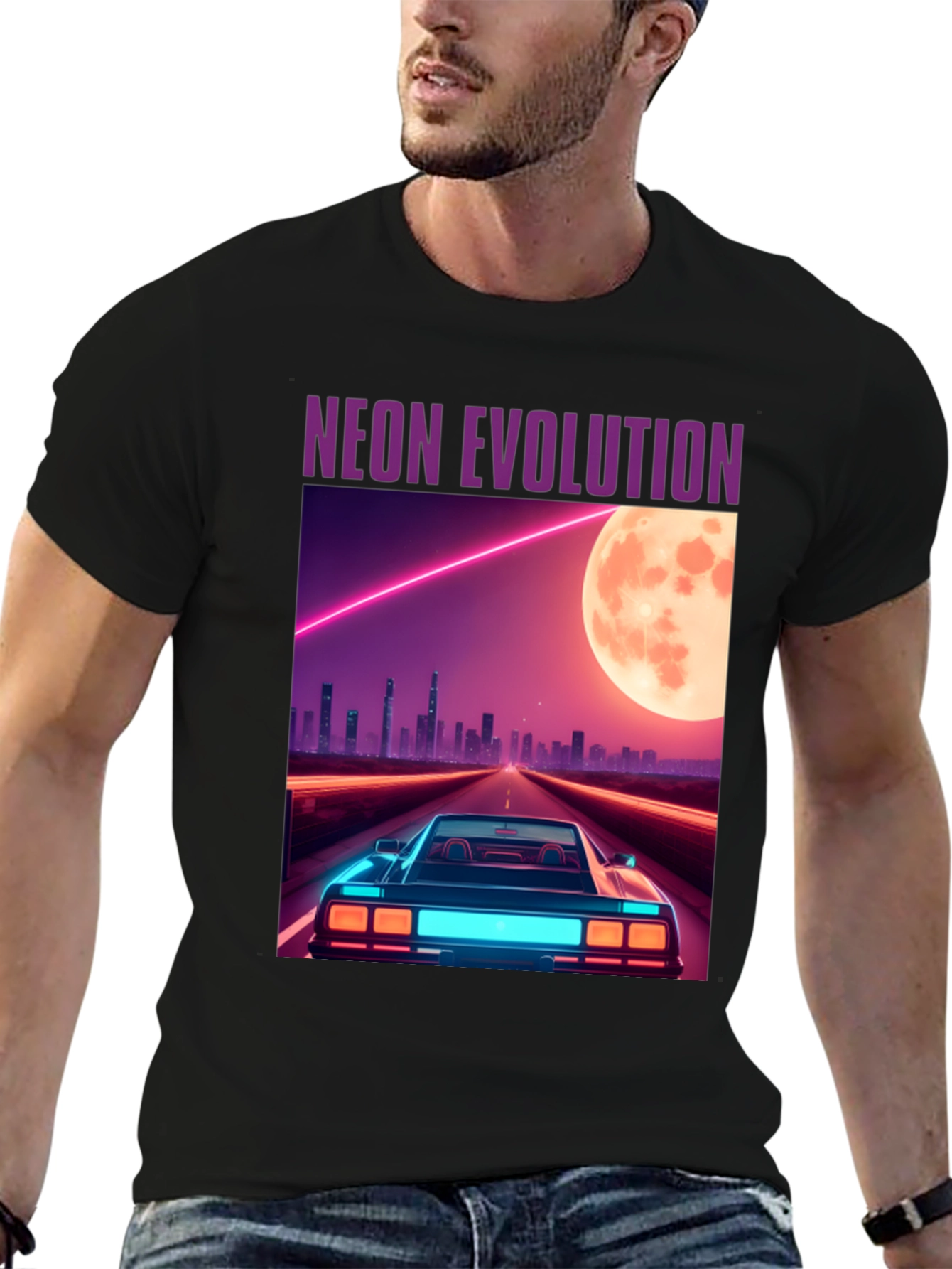 Neon Evolution Car Graphic Tee - Retro Style