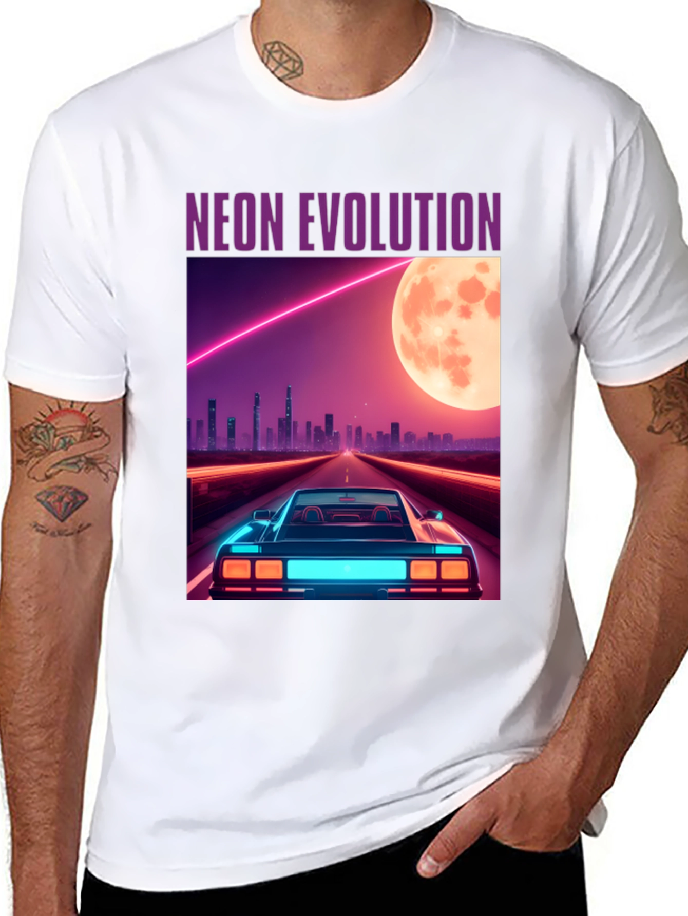 Neon Evolution Car Graphic Tee - Retro Style