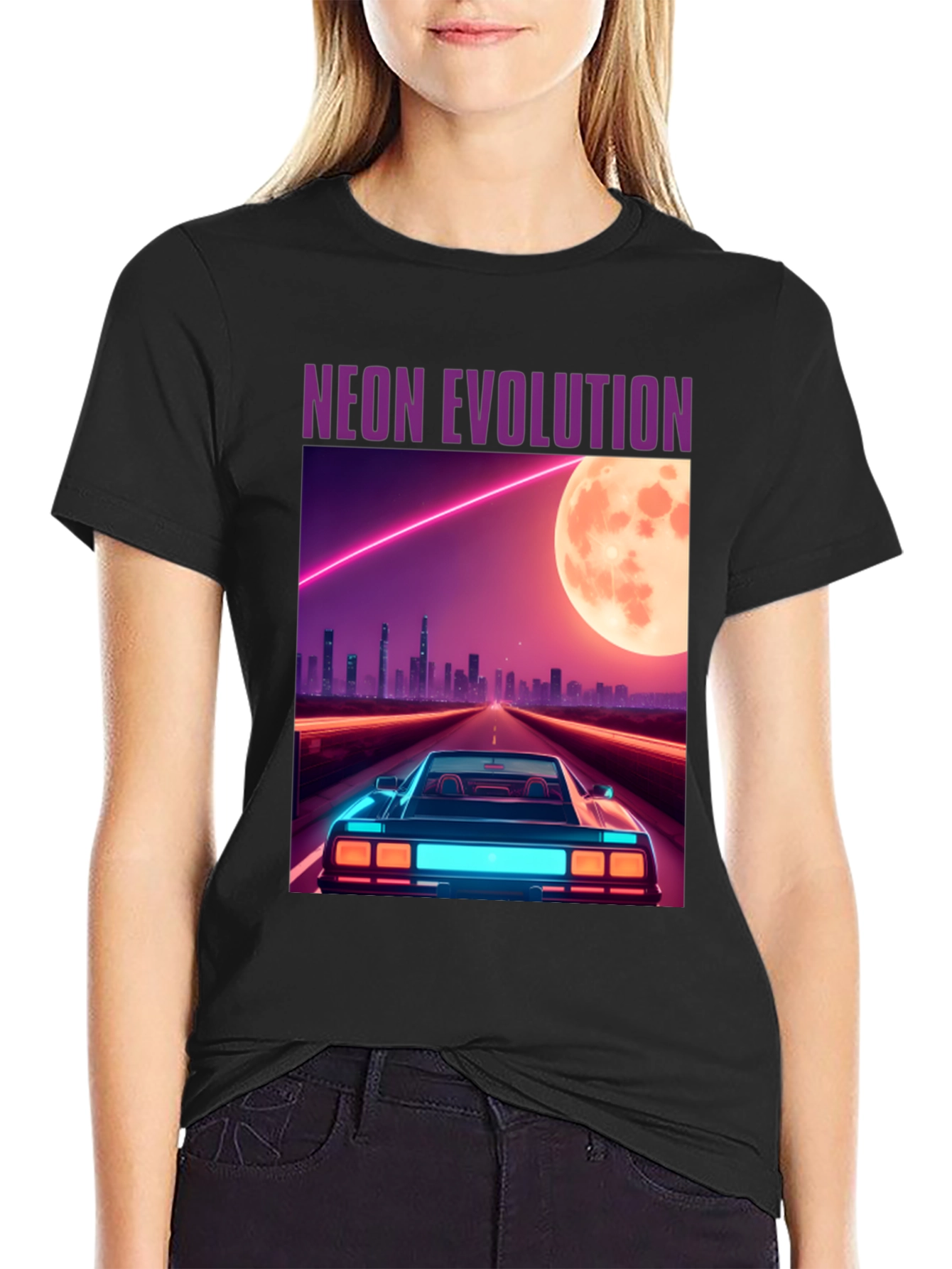 Neon Evolution Car Graphic Tee - Retro Style
