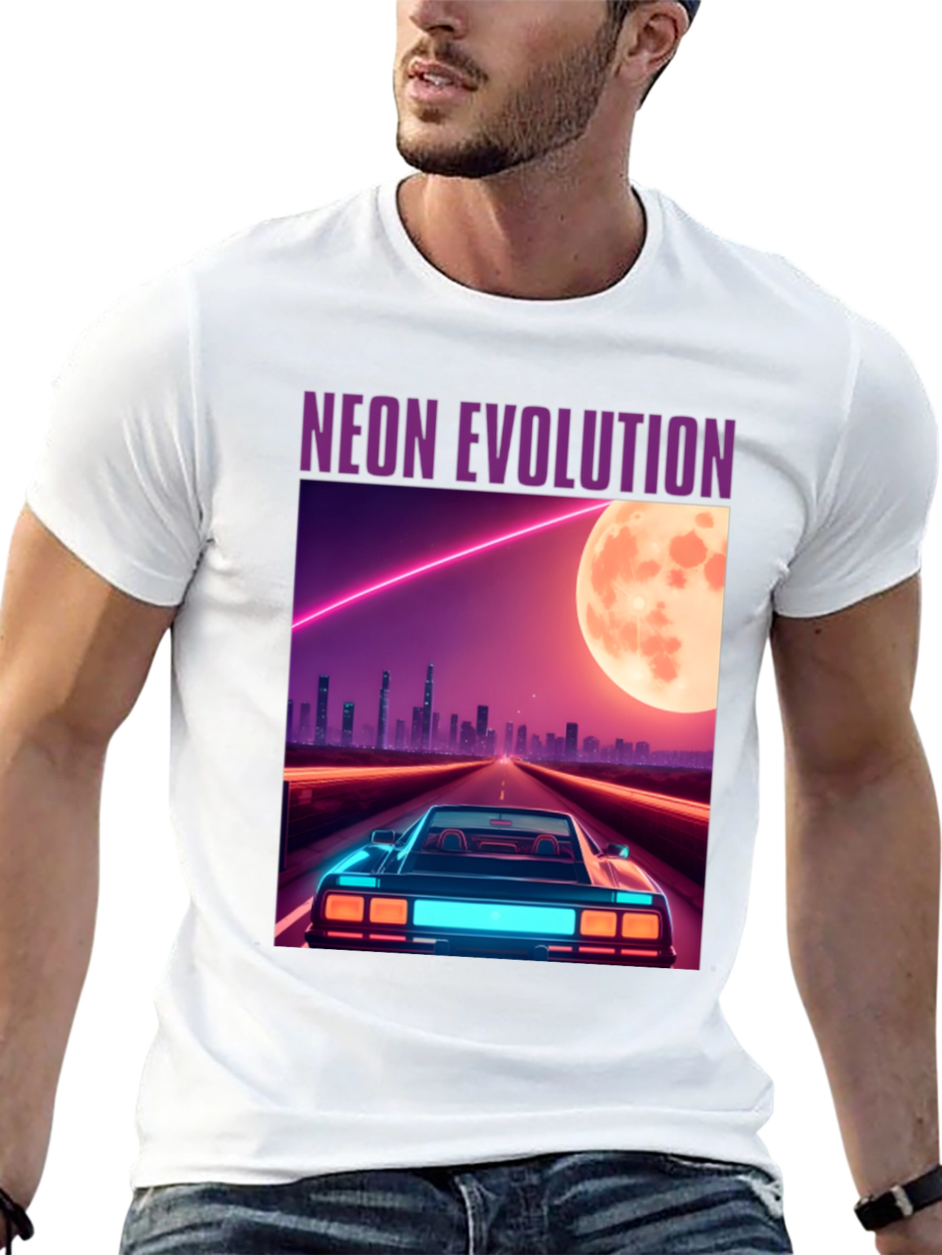 Neon Evolution Car Graphic Tee - Retro Style