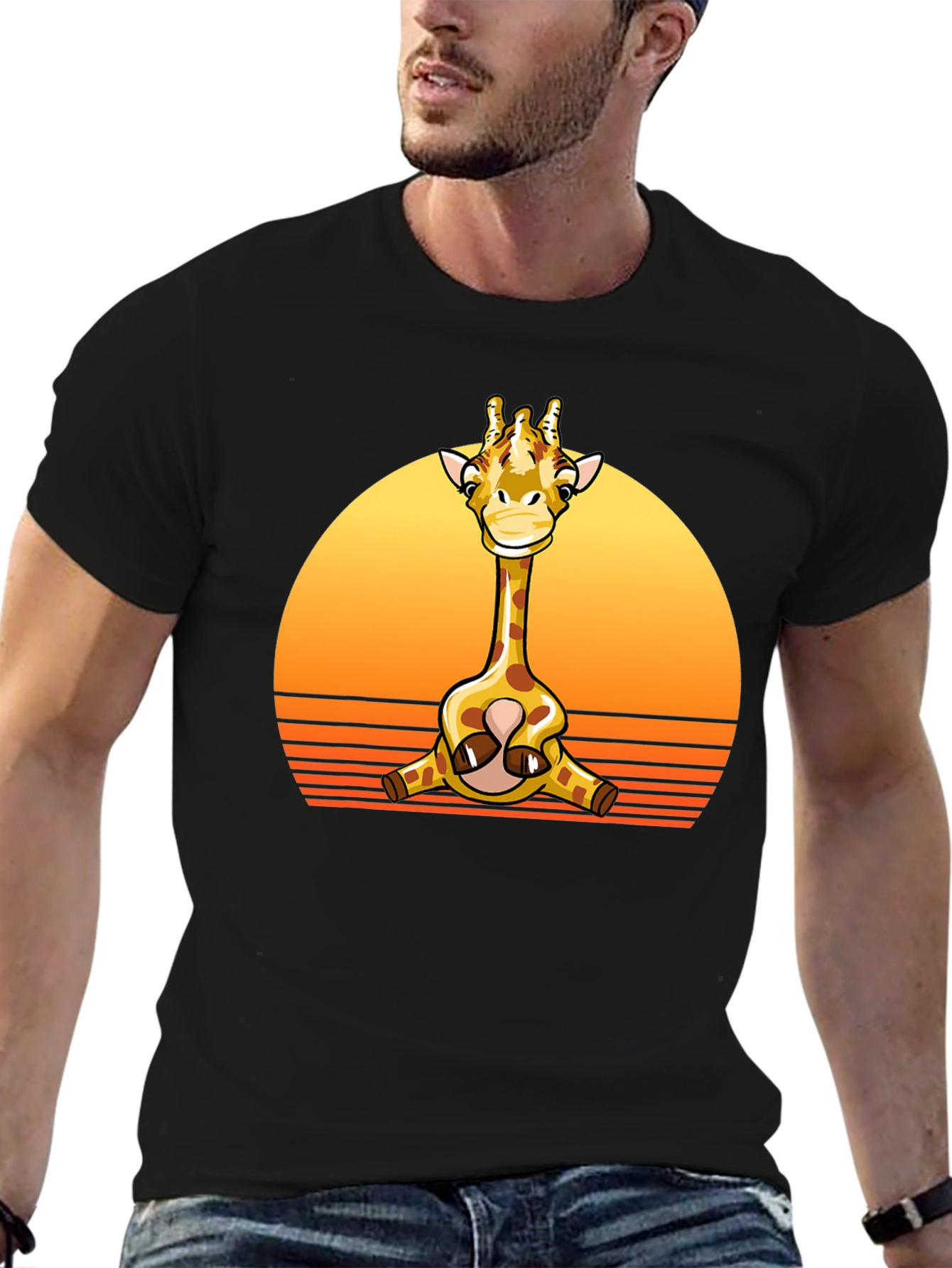 Giraffe Sunset Graphic Tee -  Unisex Black T-Shirt