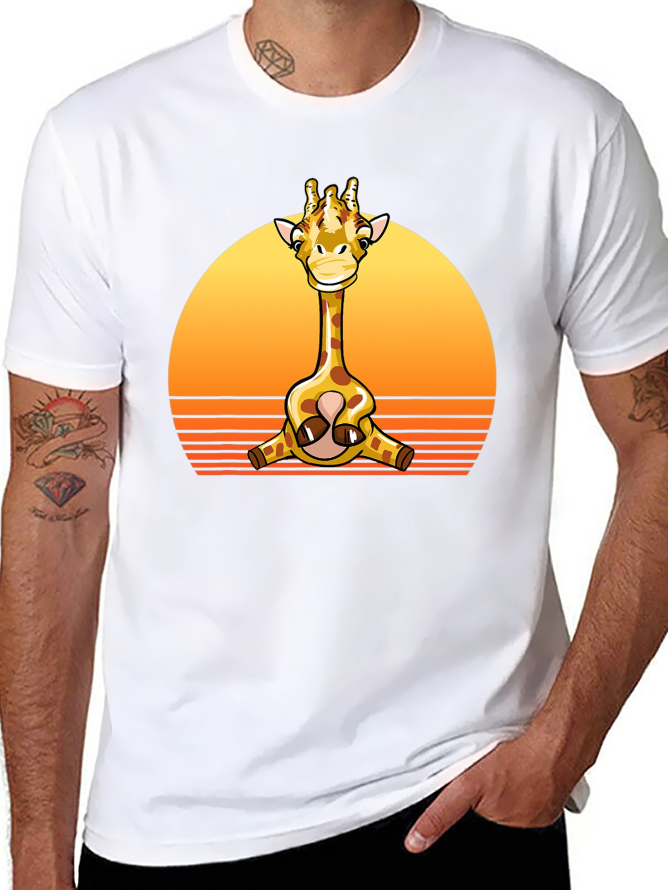 Giraffe Sunset Graphic Tee -  Unisex Black T-Shirt