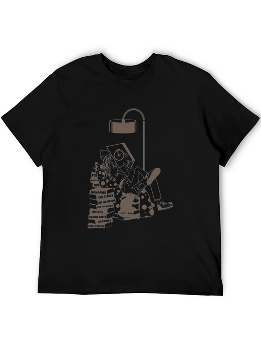 Bookworm Under Lamp Graphic Tee - Dark
