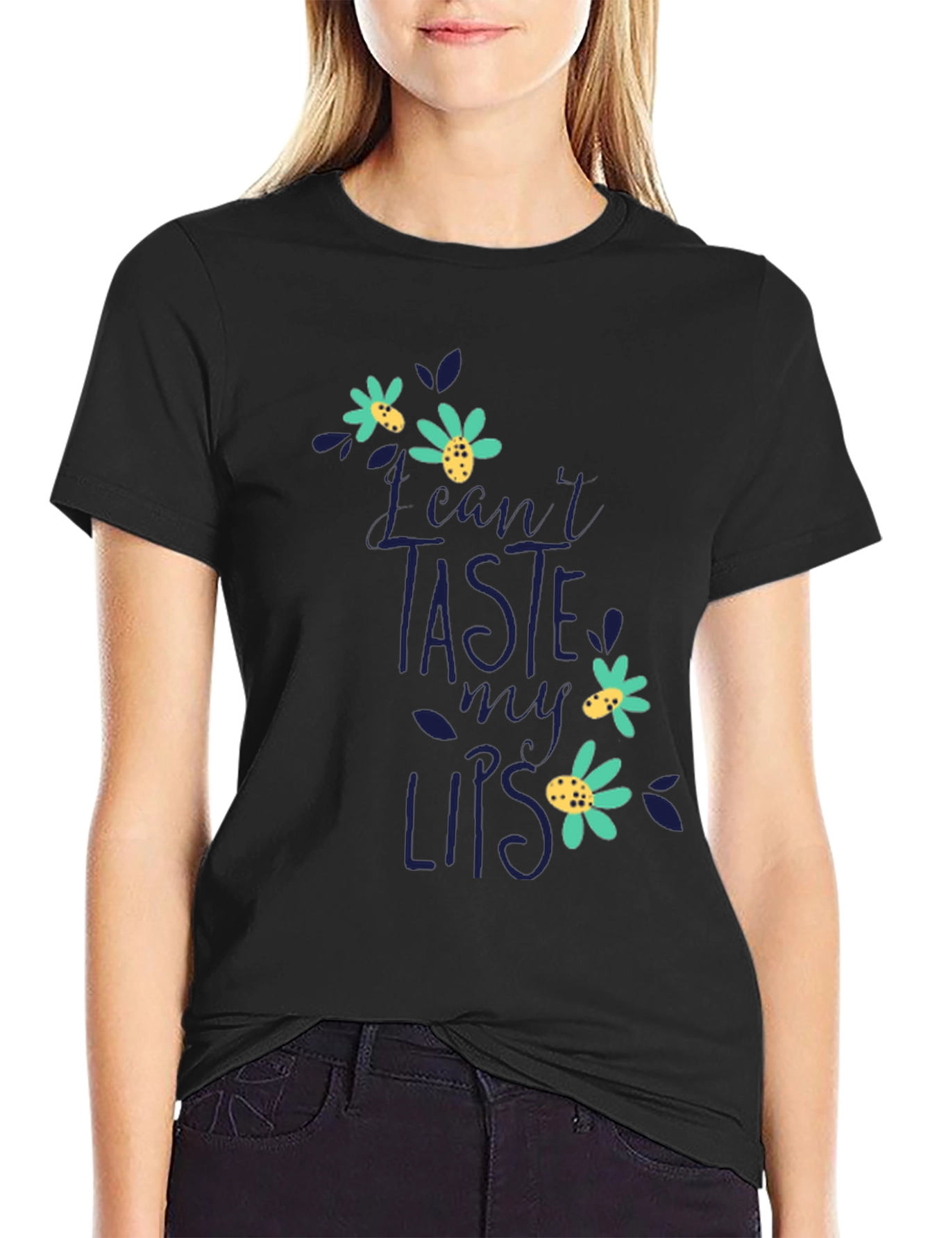 Floral Lips Graphic Tee - Mens Black T-Shirt