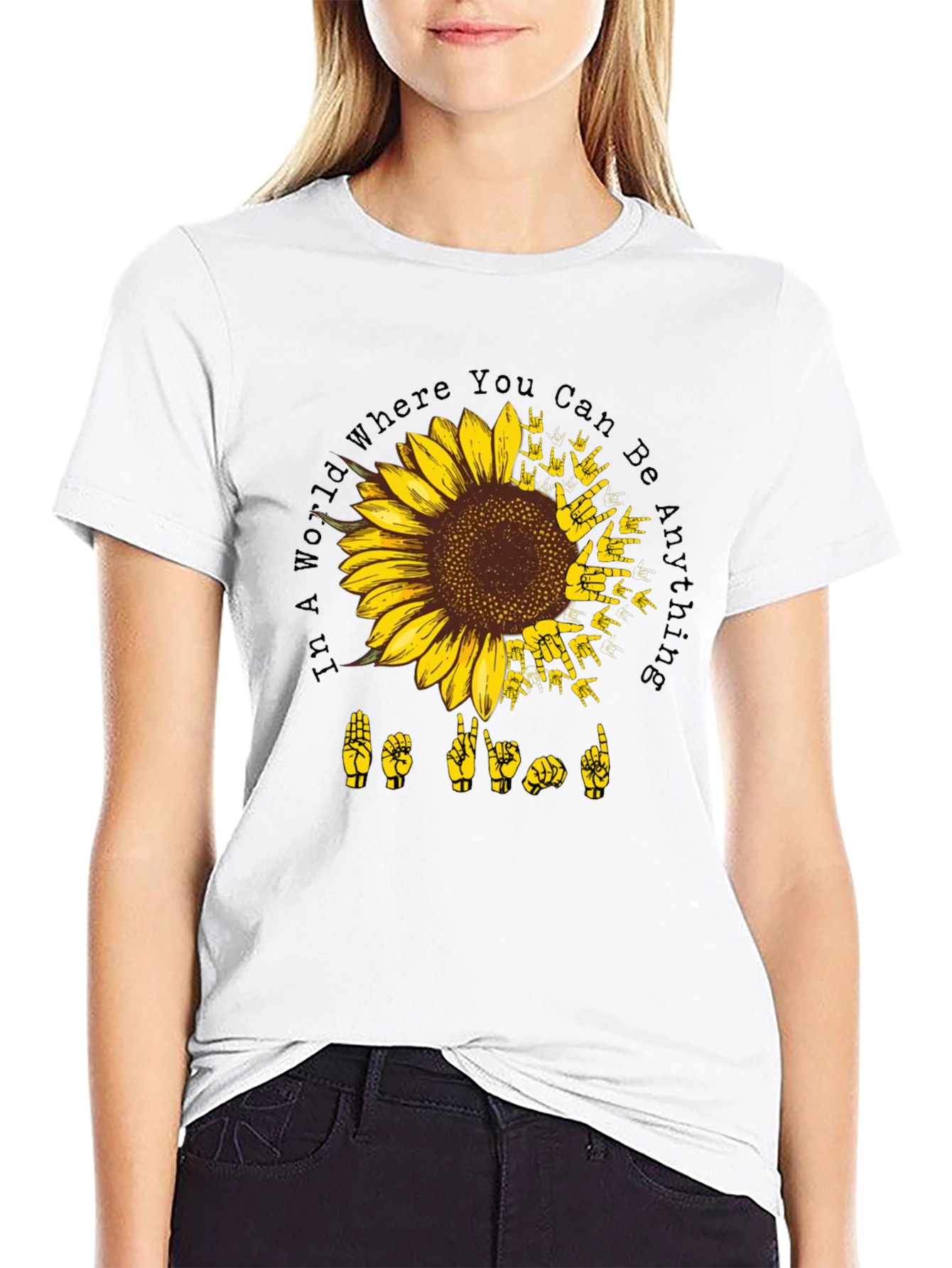 Sunflower ASL Black T-Shirt: Be Kind