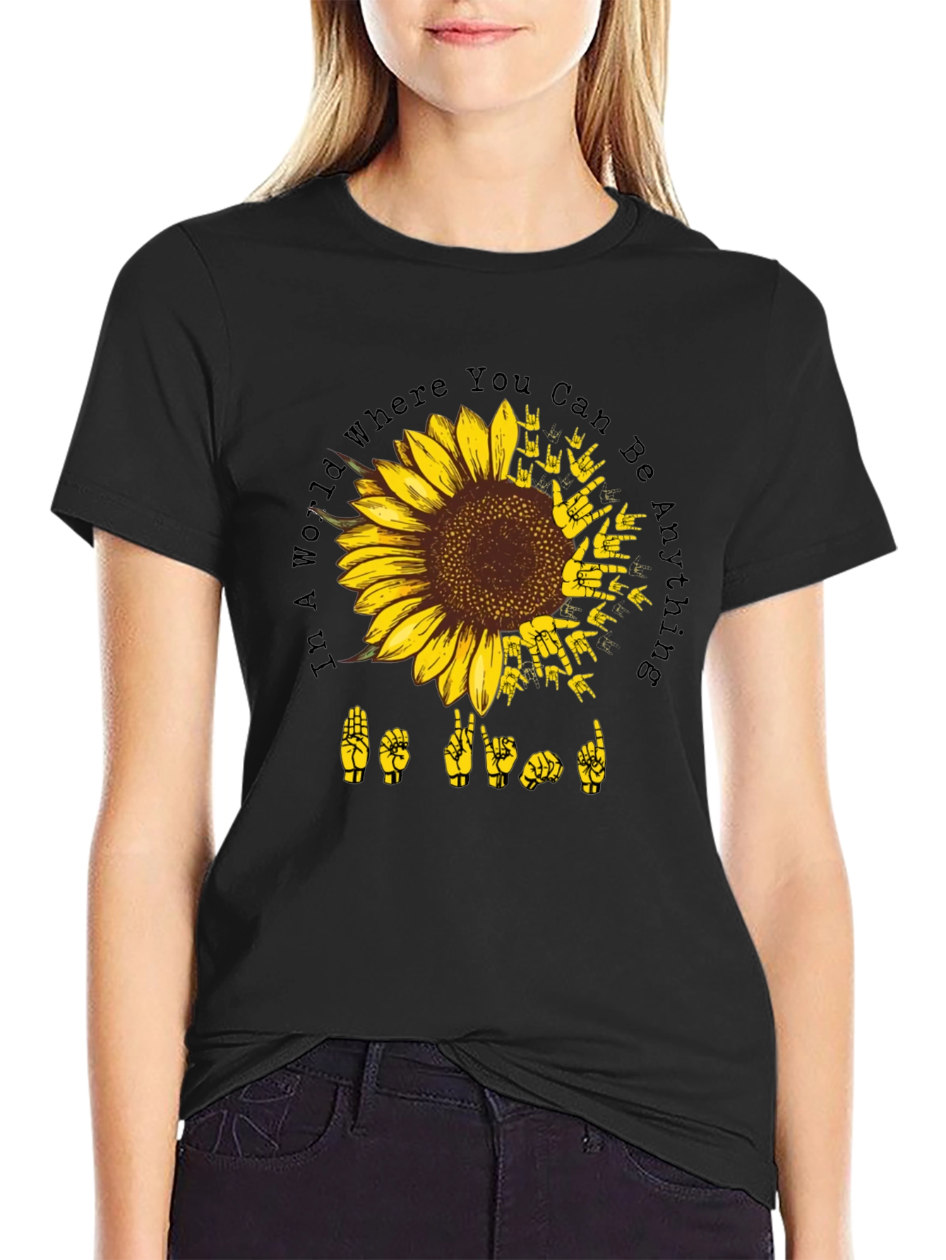 Sunflower ASL Black T-Shirt: Be Kind