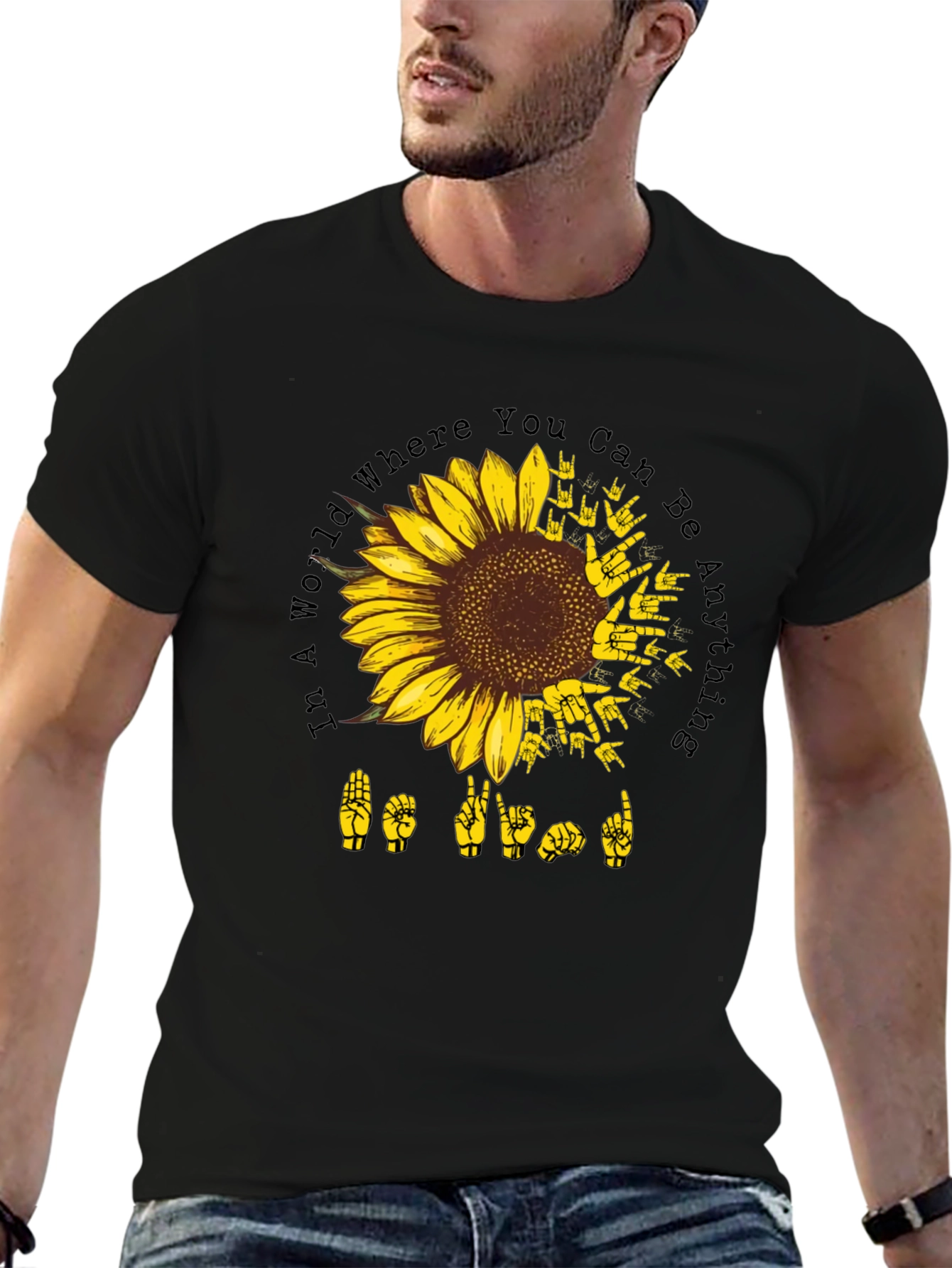 Sunflower ASL Black T-Shirt: Be Kind