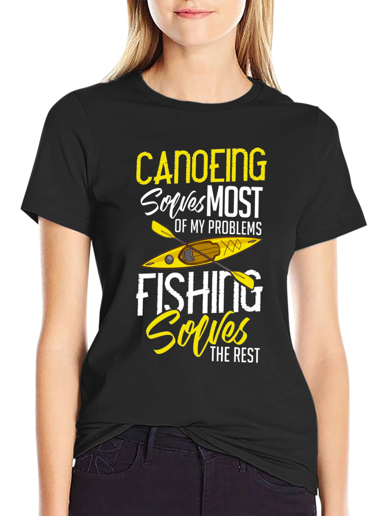 Canoeing and Fishing Solves Problems T-Shirt
