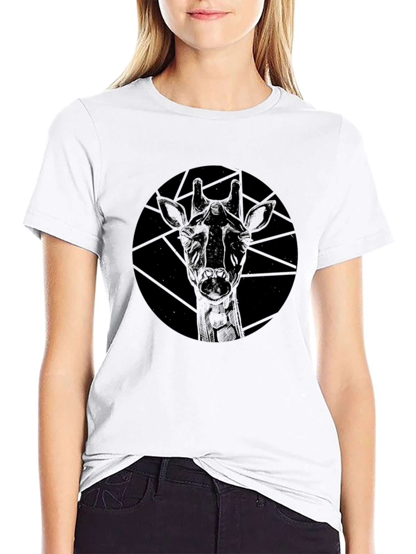 Geometric Giraffe Graphic Black T-Shirt