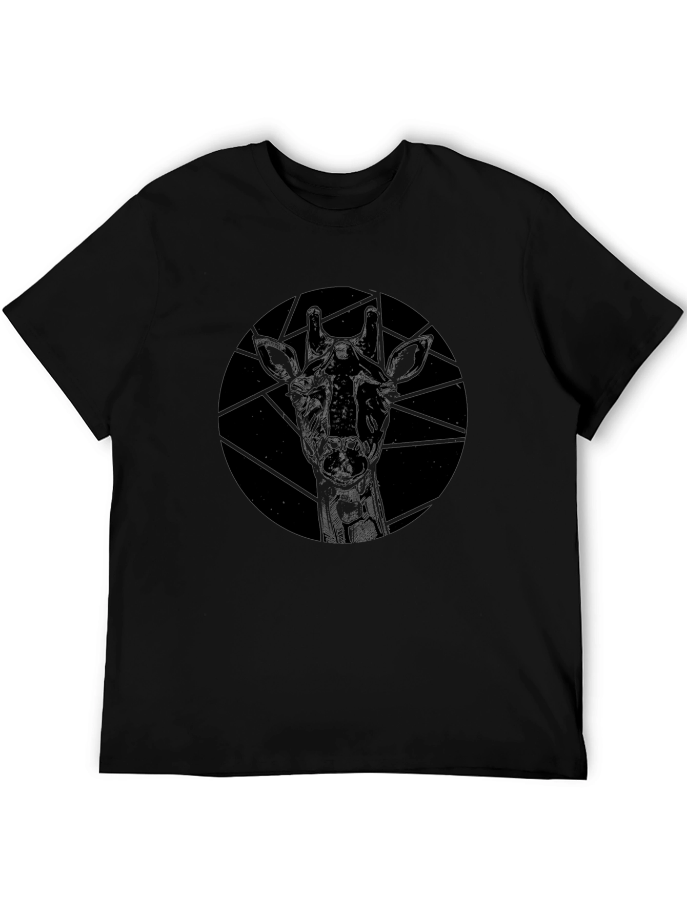 Geometric Giraffe Graphic Black T-Shirt